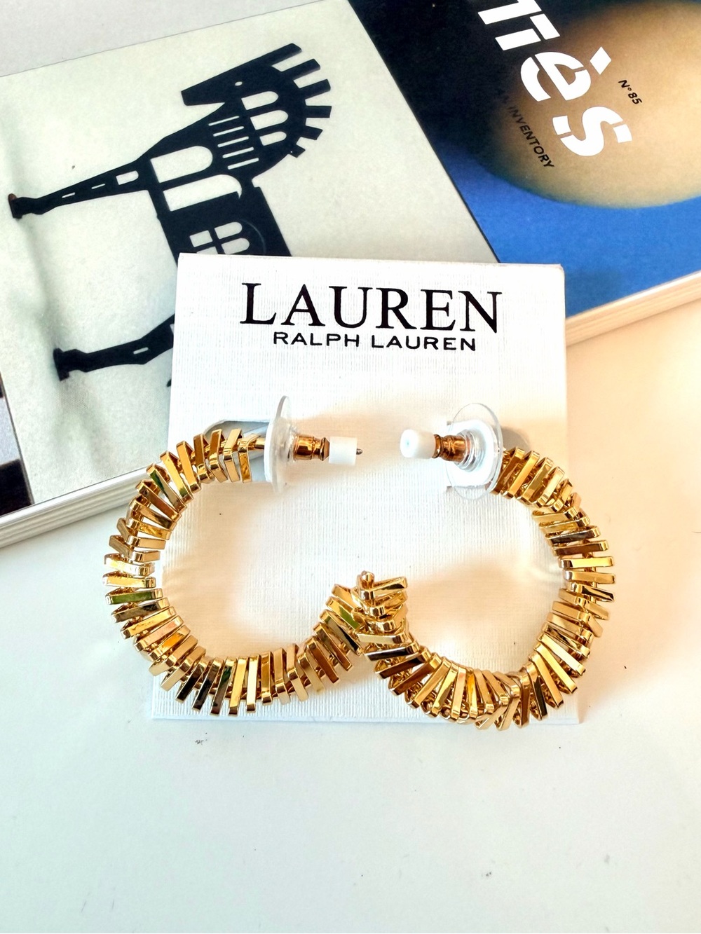 Lauren Ralph Lauren Gold Tone Textured Spiral Coil Hoop Earrings